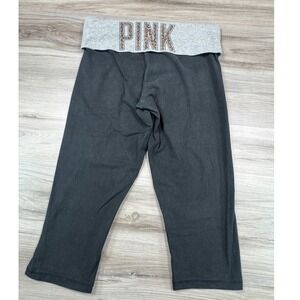 Pink Victoria's Secret Yoga Leggings Black Gray Foldover Leopard Logo Medium
